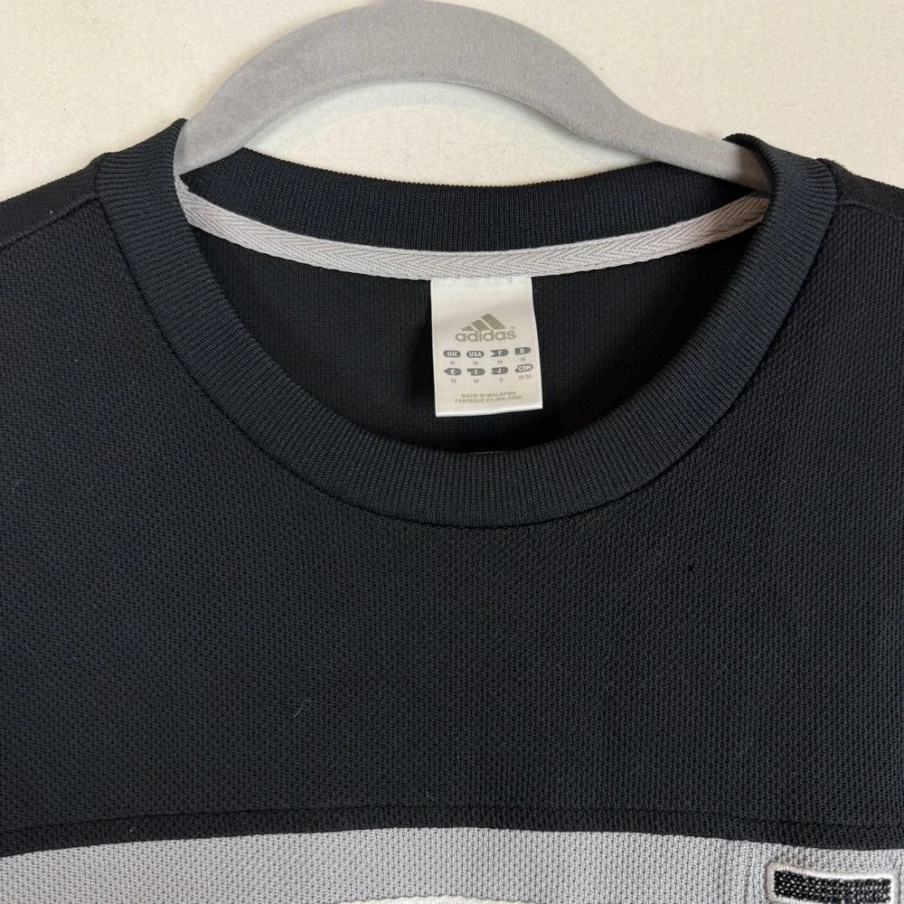 Vintage Adidas Shirt Mens Medium Black Mesh Stripe Short Sleeve Athletic Tee Y2K